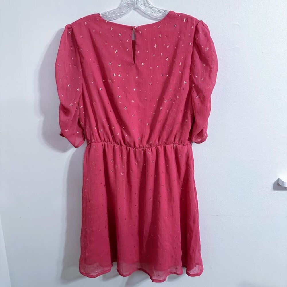 Allegra K Pink and Gold Stars Dress Size Medium | Princess Ruched Sleeves Barbie - Picture 10 of 14
